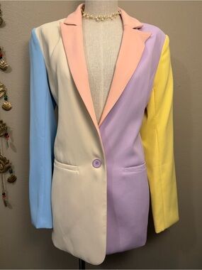 Endless Rose Women’s Pastel Chic Colorblock Blazer Single Button Size Small